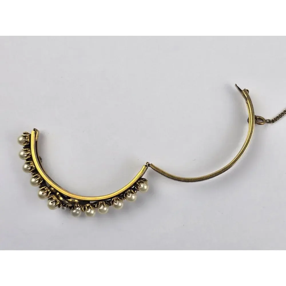 Vintage Florenza gold tone pearl clamp bracelet w/ etched design size 6.75